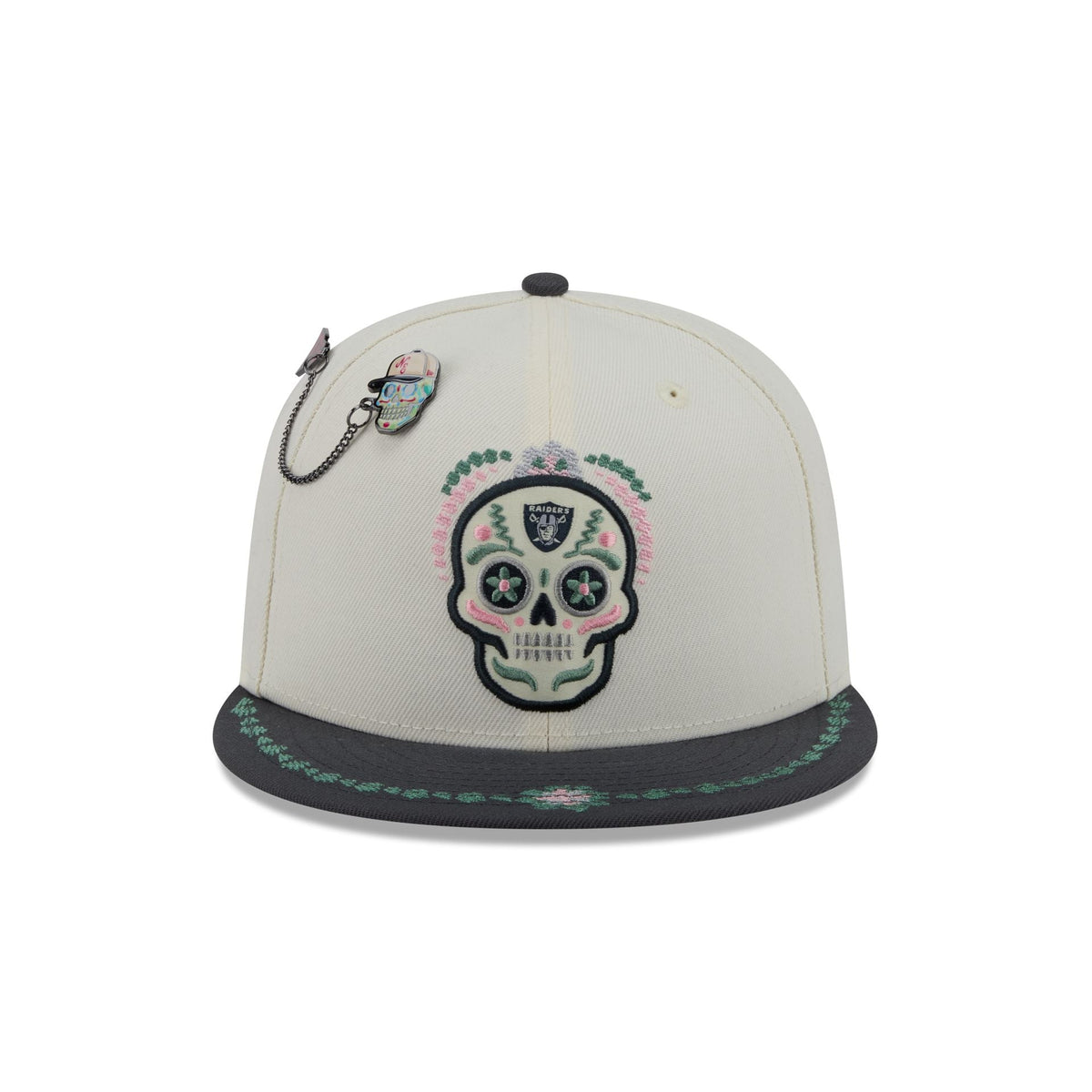 Las Vegas Raiders Day of the Dead Chrome White 59FIFTY Fitted Hat