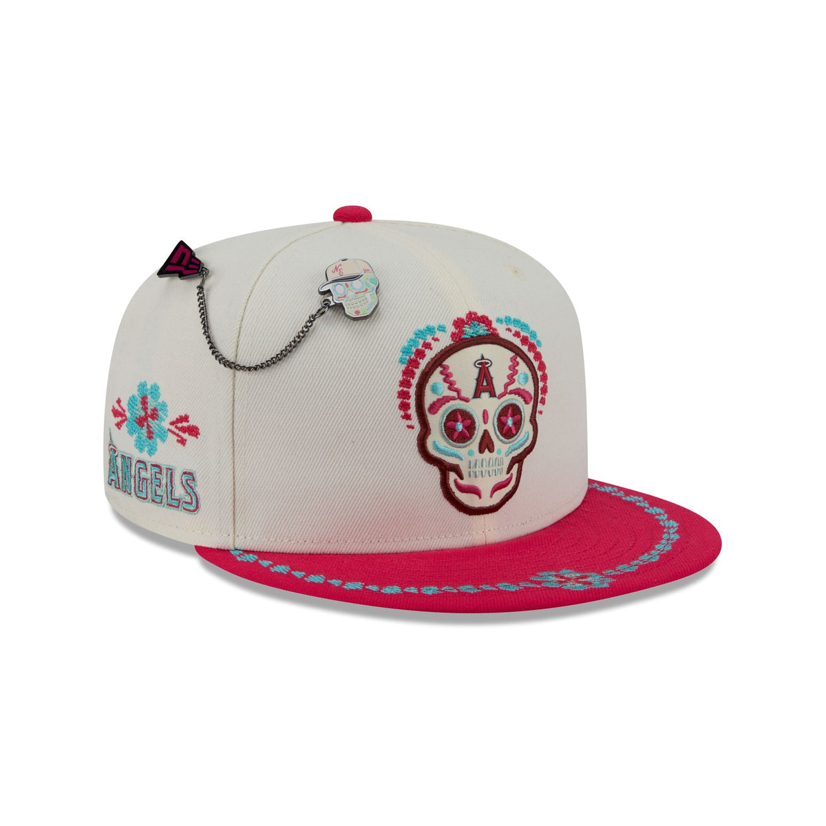 Los Angeles Angels Day of the Dead Chrome White 59FIFTY Fitted Hat