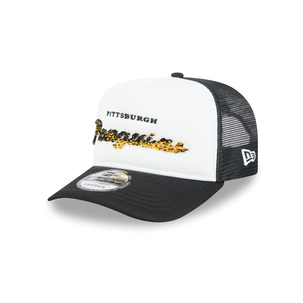Pittsburgh Penguins Fade Script 9FIFTY A-Frame Trucker Hat