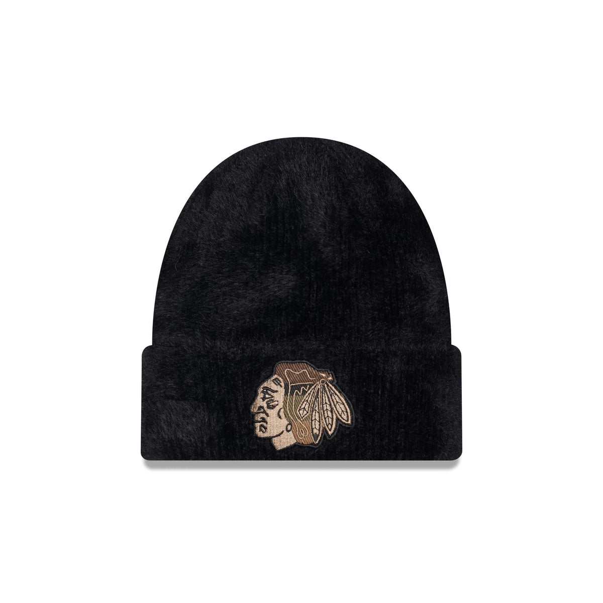 Chicago Blackhawks Camo Logo Fuzzy Cuff Knit Beanie Hat