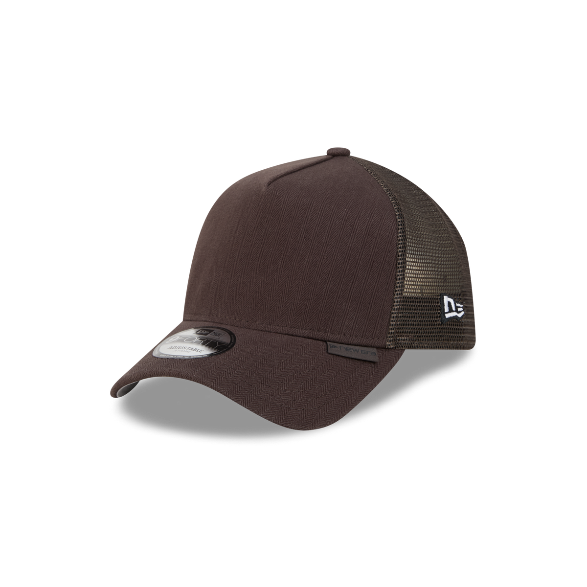 New Era Branded Herringbone Dark Brown 9FORTY A-Frame Trucker Hat