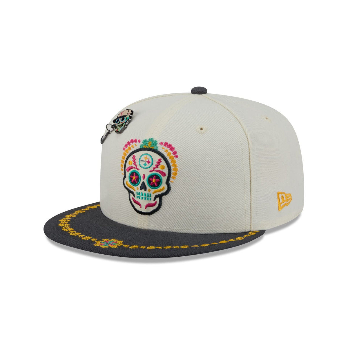 Pittsburgh Steelers Day of the Dead Chrome White 59FIFTY Fitted Hat