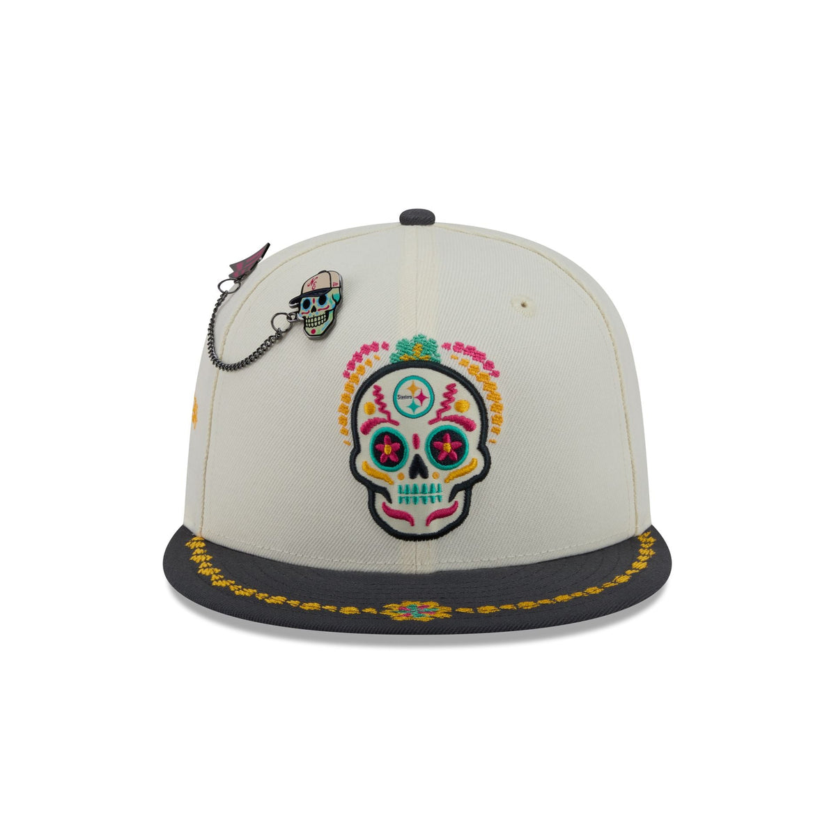 Pittsburgh Steelers Day of the Dead Chrome White 59FIFTY Fitted Hat