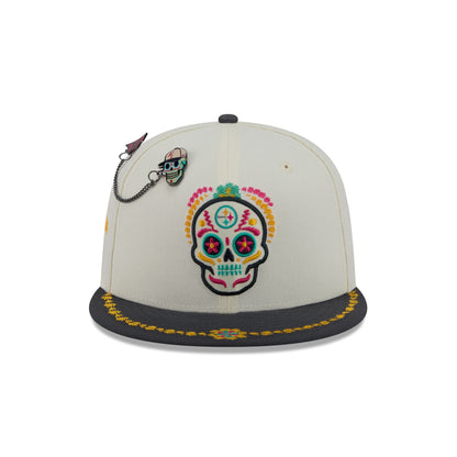 Pittsburgh Steelers Day of the Dead Chrome White 59FIFTY Fitted Hat