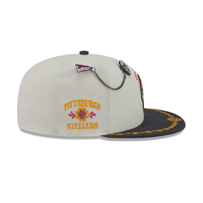Pittsburgh Steelers Day of the Dead Chrome White 59FIFTY Fitted Hat