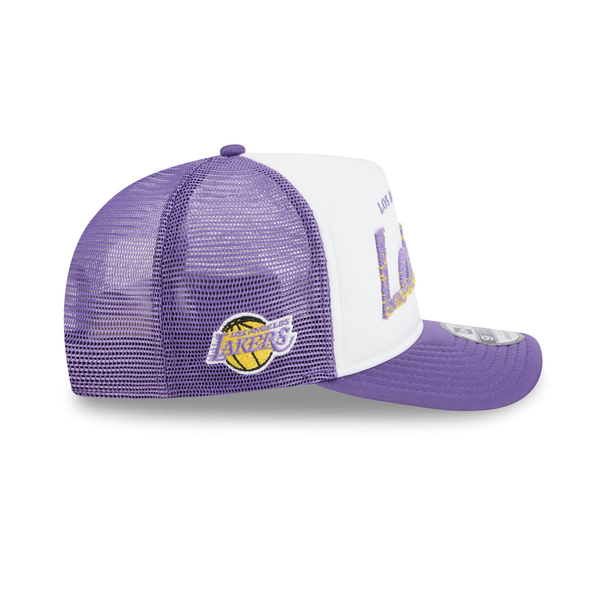 Los Angeles Lakers Fade Script 9FIFTY A-Frame Trucker Hat