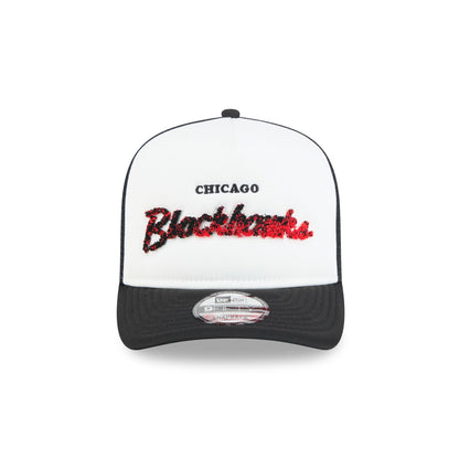 Chicago Blackhawks Fade Script 9FIFTY A-Frame Trucker Hat