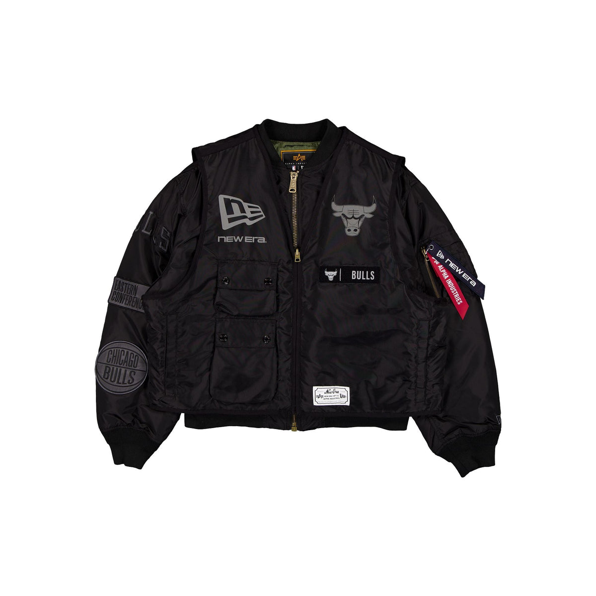 Alpha Industries x Chicago Bulls Black 2-in-1 MA-1 Flight Jacket + Vest