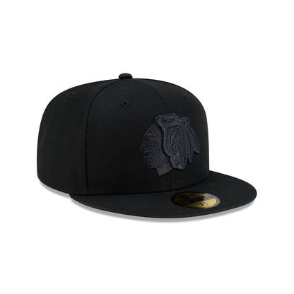 Chicago Blackhawks Black on Black 59FIFTY Fitted Hat