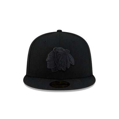 Chicago Blackhawks Black on Black 59FIFTY Fitted Hat