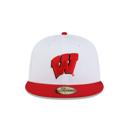Wisconsin Badgers White Red 59FIFTY Fitted Hat